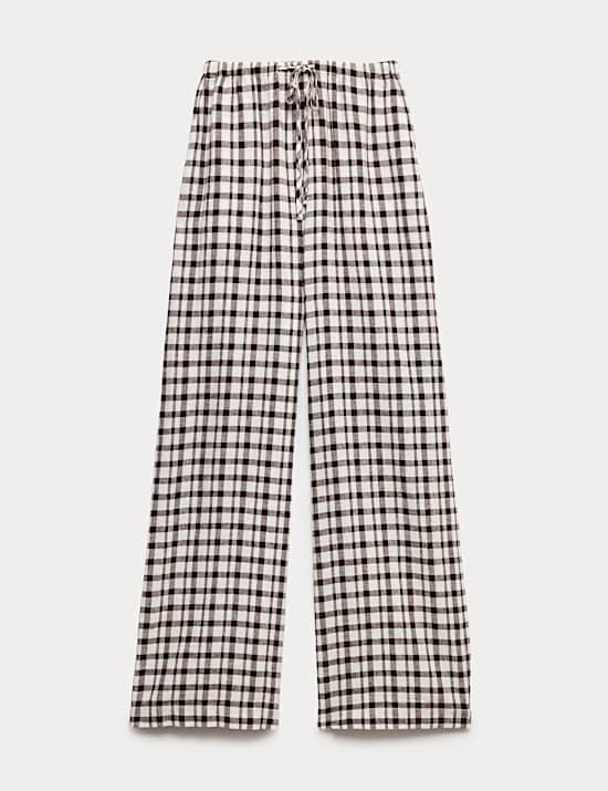 Hose mit hohem Leinenanteil und mit weitem Bein in Gingham-Muster