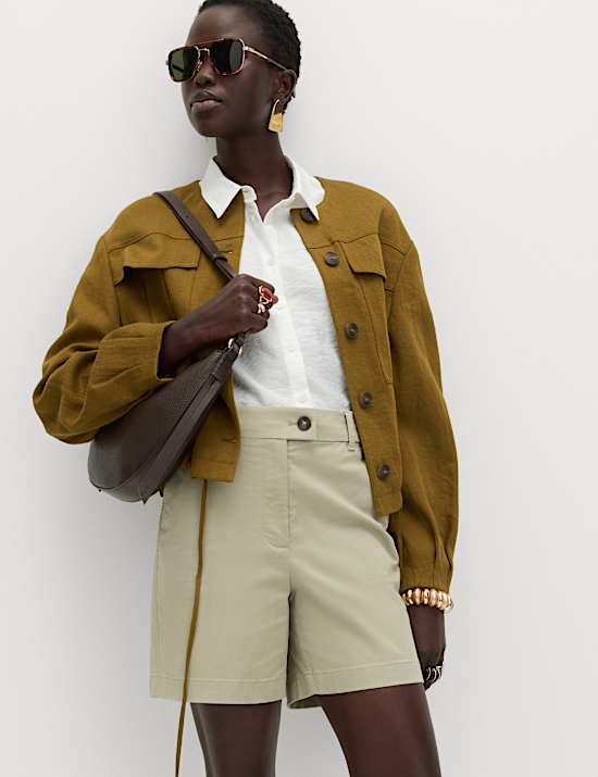 Short chino taille haute en coton