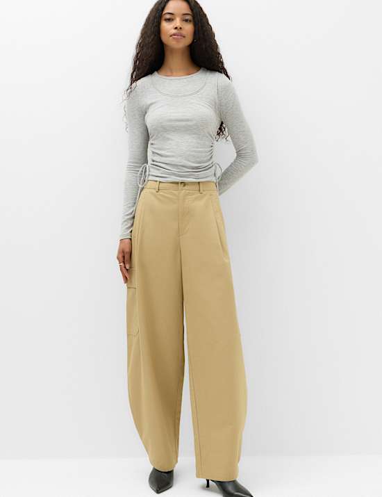 Pure Cotton Cargo Barrel Leg Trousers