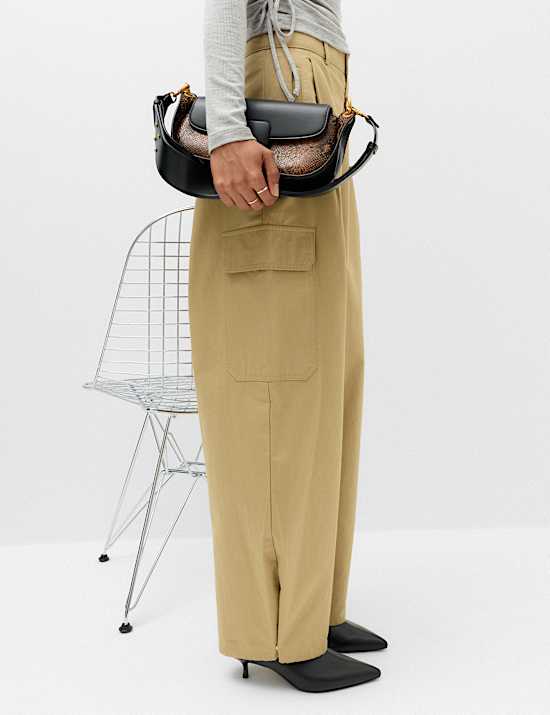 Pure Cotton Cargo Barrel Leg Trousers