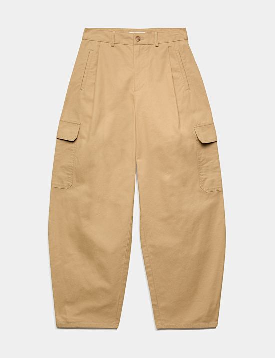 Pure Cotton Cargo Barrel Leg Trousers