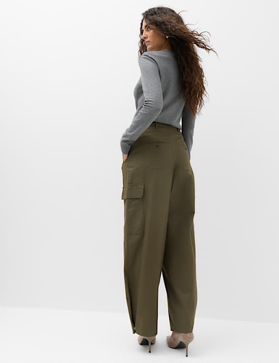 Pure Cotton Cargo Barrel Leg Trousers