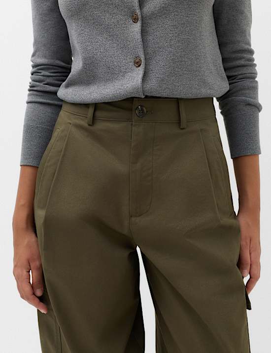 Pure Cotton Cargo Barrel Leg Trousers