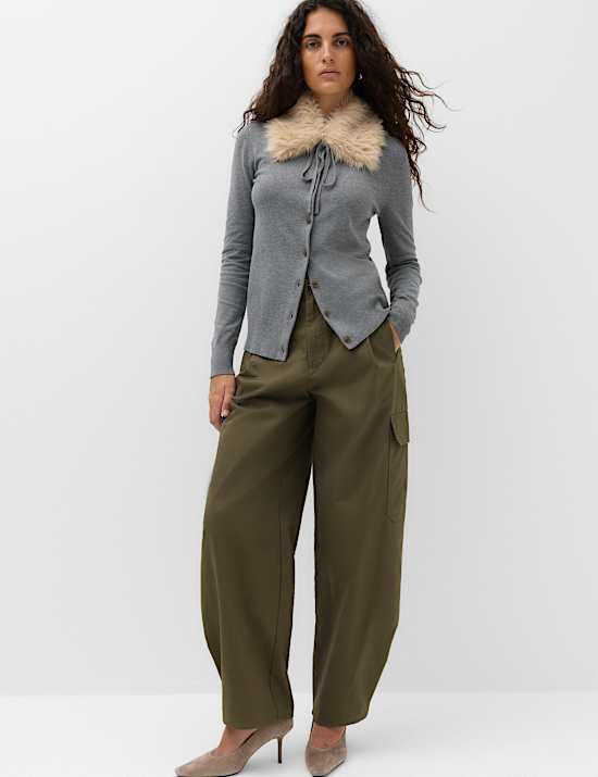 Pure Cotton Cargo Barrel Leg Trousers