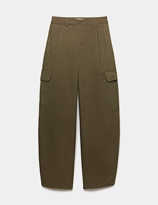 Pure Cotton Cargo Barrel Leg Trousers
