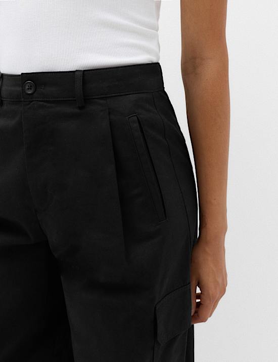 Pure Cotton Cargo Barrel Leg Trousers