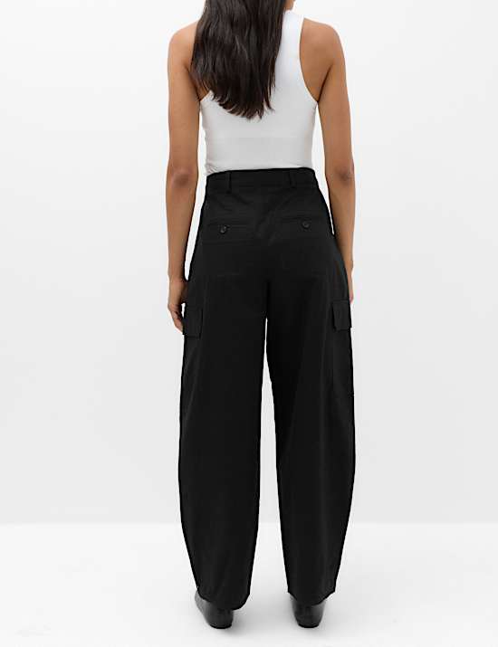 Pure Cotton Cargo Barrel Leg Trousers