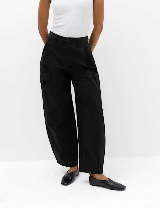 Pure Cotton Cargo Barrel Leg Trousers