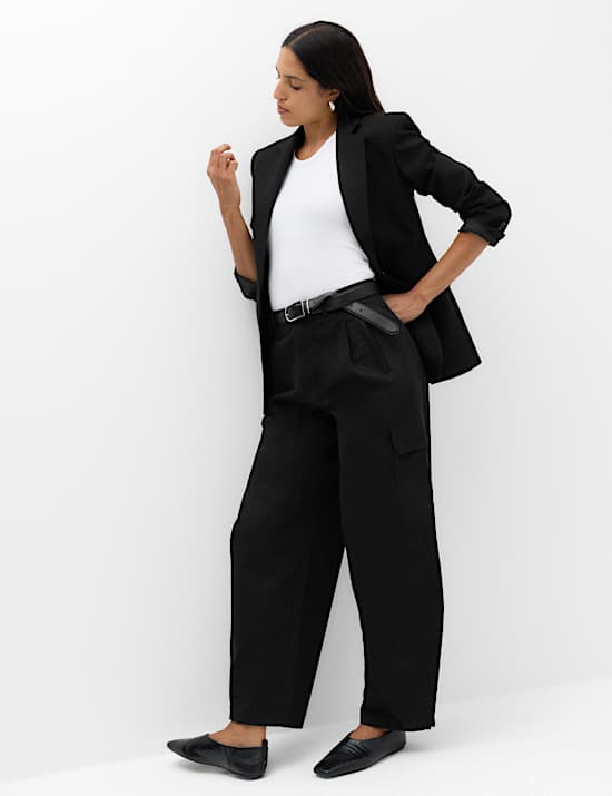 Pure Cotton Cargo Barrel Leg Trousers