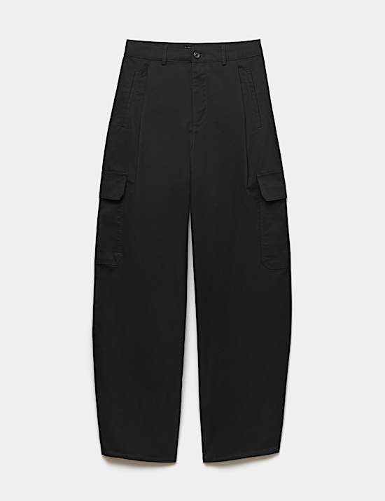 Pure Cotton Cargo Barrel Leg Trousers