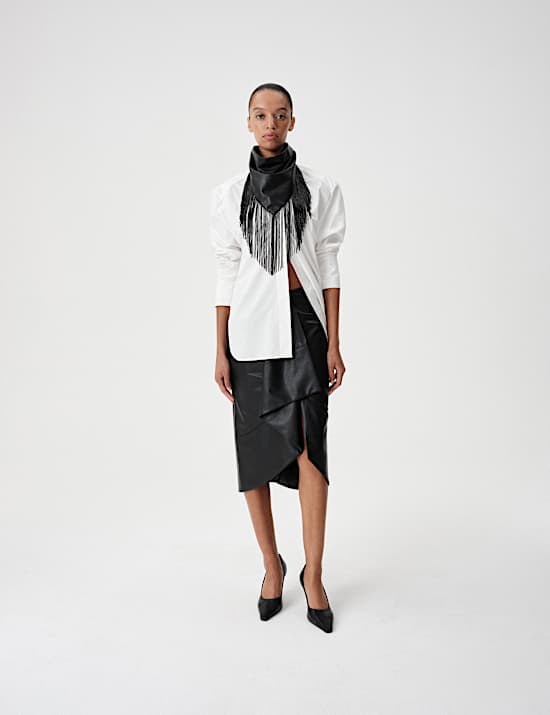 Faux Leather Midi Wrap Skirt
