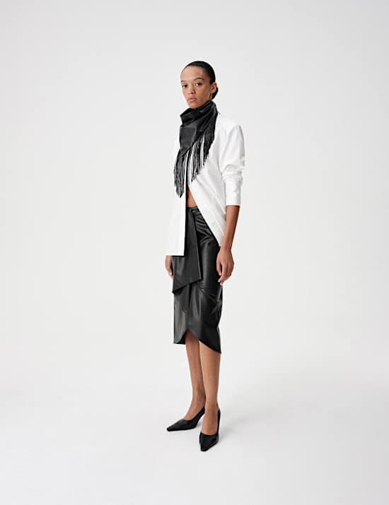Faux Leather Midi Wrap Skirt