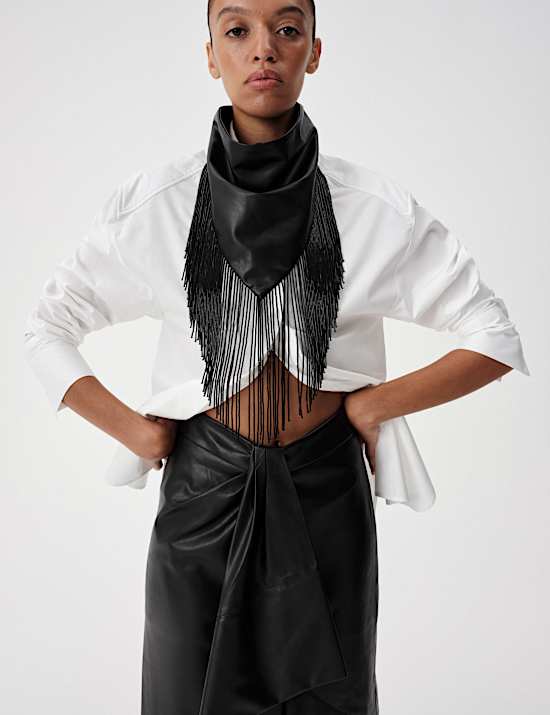 Faux Leather Midi Wrap Skirt