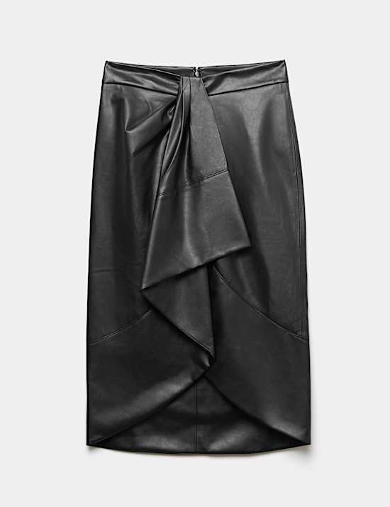 Faux Leather Midi Wrap Skirt