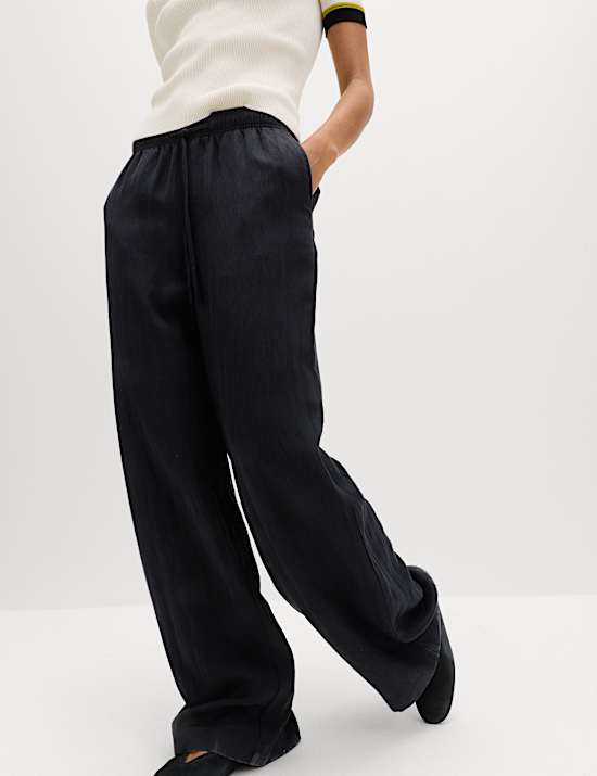 Lyocell Rich Drawstring Wide Leg Trousers