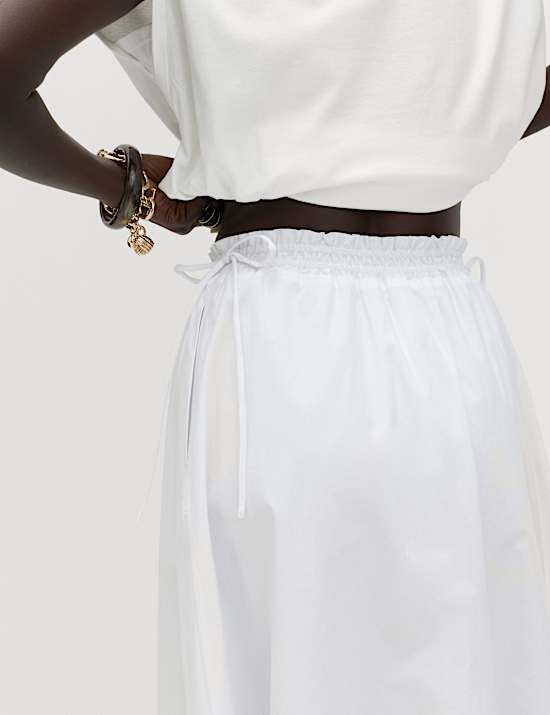 Pure Cotton Poplin Midi Skirt