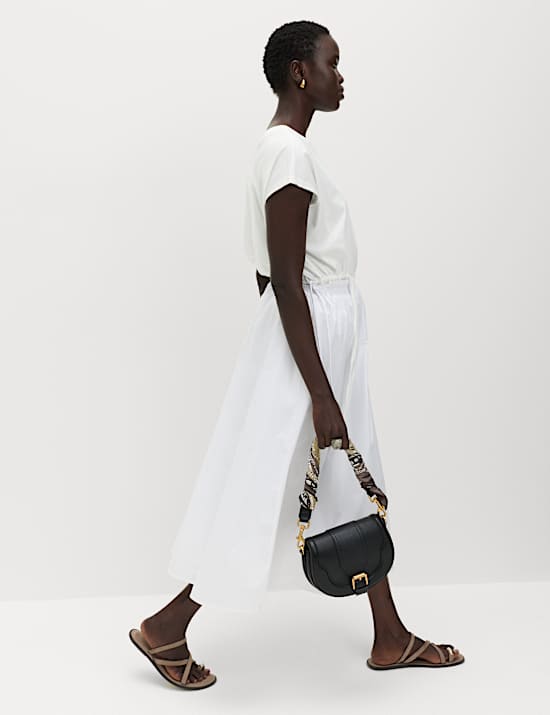 Pure Cotton Poplin Midi Skirt