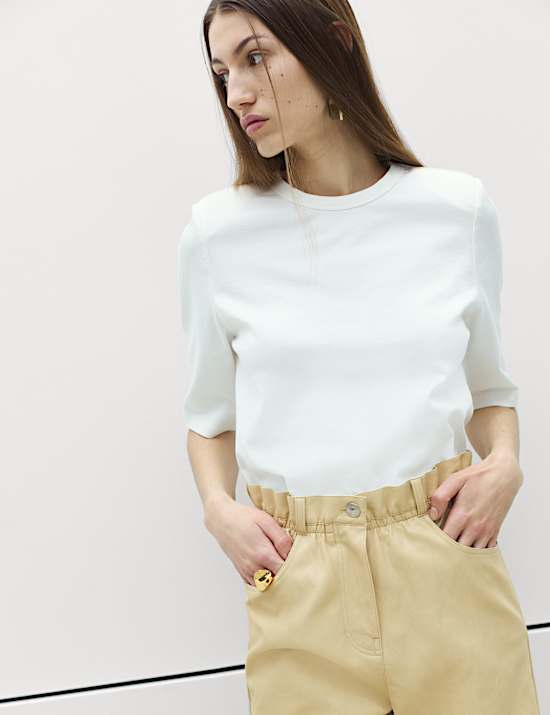 Pantalon coupe large sac en papier en similicuir