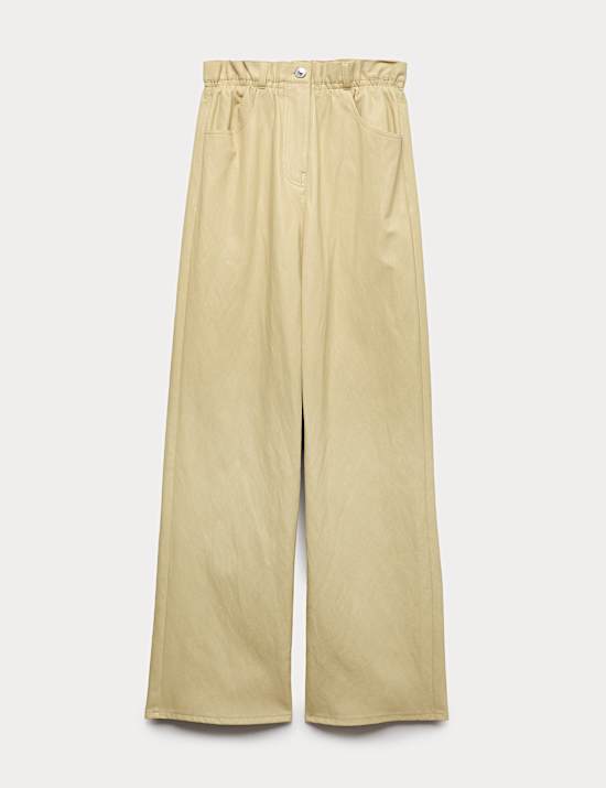 Pantalon coupe large sac en papier en similicuir