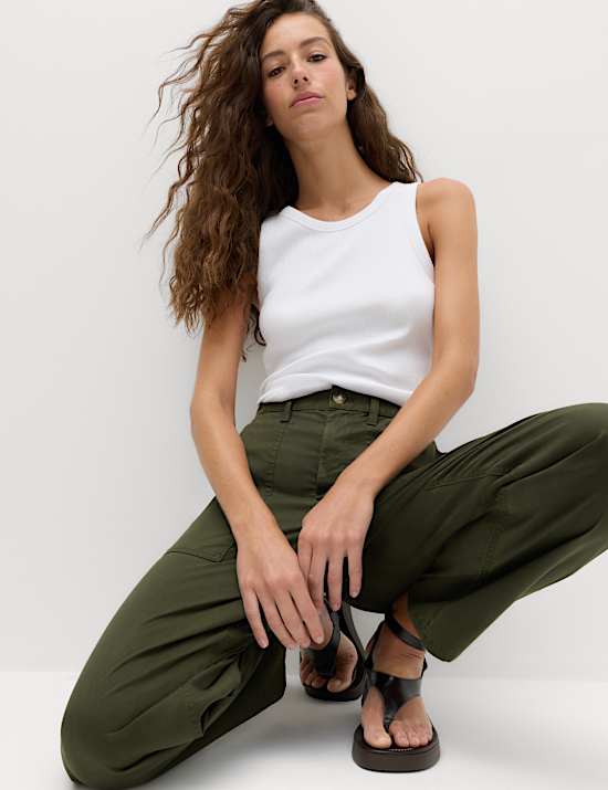 Lyocell Rich Utility Barrel Leg Trousers