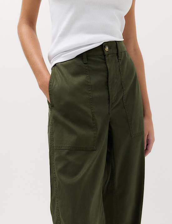 Lyocell Rich Utility Barrel Leg Trousers