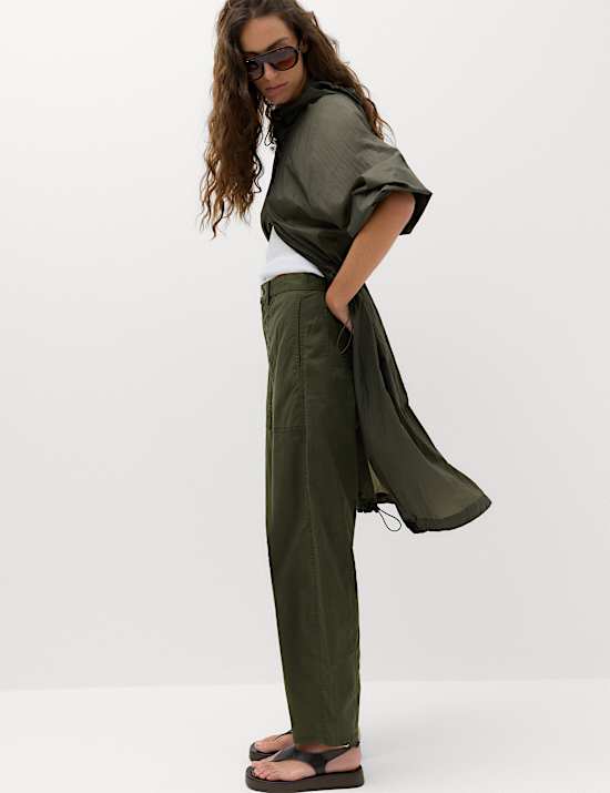Lyocell Rich Utility Barrel Leg Trousers