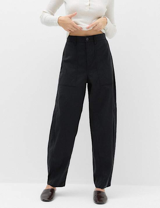 Lyocell Rich Utility Barrel Leg Trousers
