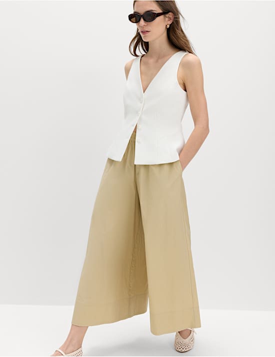 Pure Cotton Cropped Palazzo Trousers