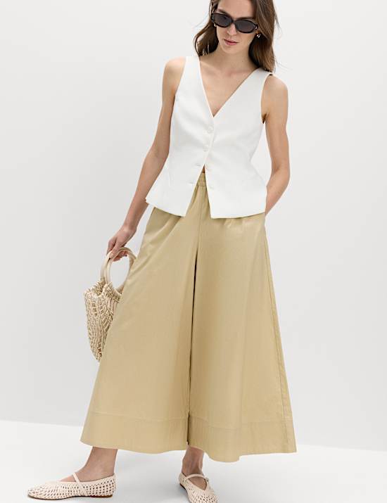 Pure Cotton Cropped Palazzo Trousers