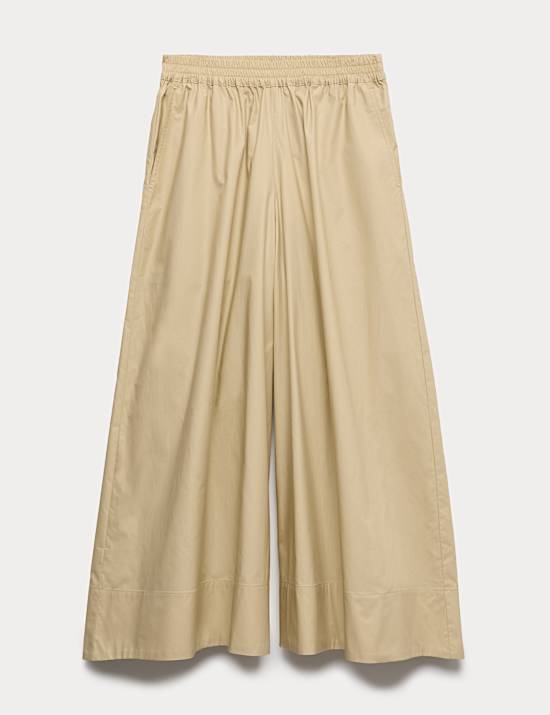 Pure Cotton Cropped Palazzo Trousers