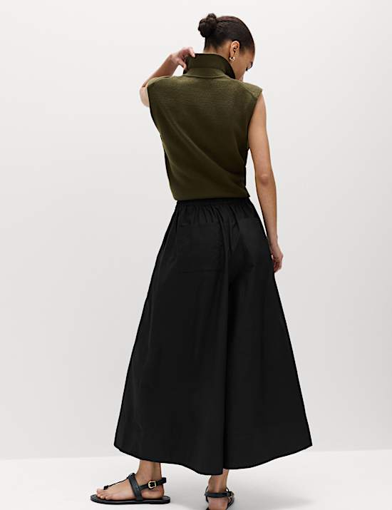 Pure Cotton Cropped Palazzo Trousers