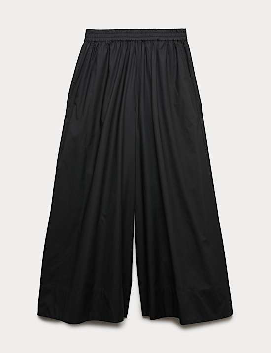 Pure Cotton Cropped Palazzo Trousers