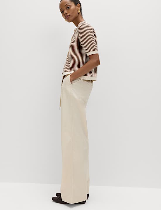 Pure Cotton Belted Straight Leg Trousers
