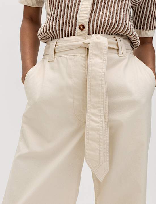 Pure Cotton Belted Straight Leg Trousers