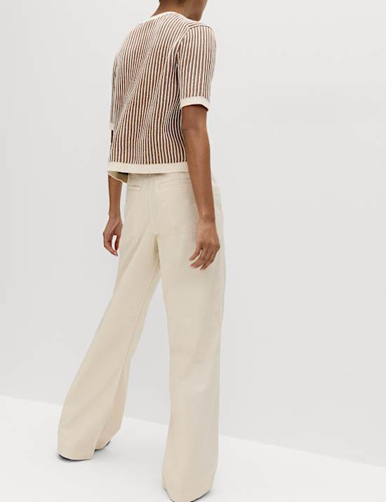 Pure Cotton Belted Straight Leg Trousers