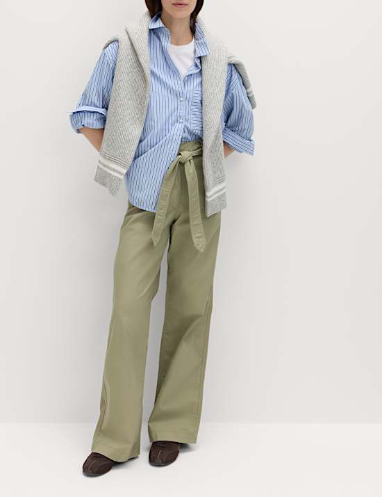 Pantalon jambe droite 100 % coton avec ceinture