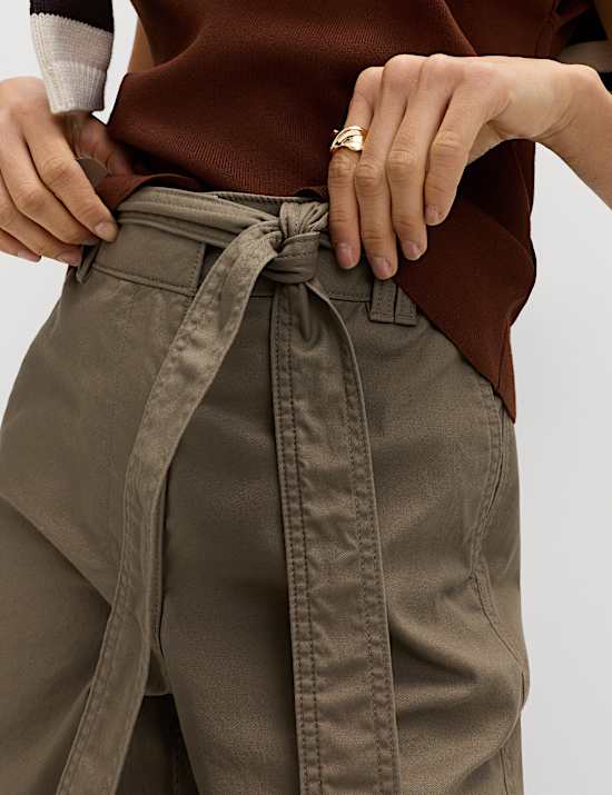 Pure Cotton Belted Straight Leg Trousers