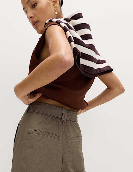 Pure Cotton Belted Straight Leg Trousers