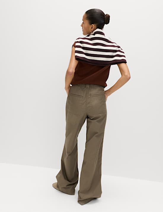 Pure Cotton Belted Straight Leg Trousers