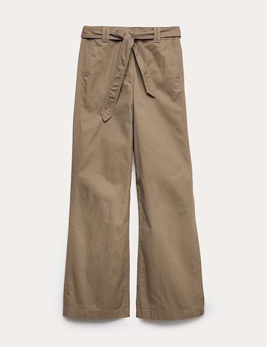 Pure Cotton Belted Straight Leg Trousers