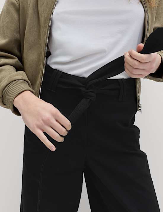Pantalon jambe droite 100 % coton avec ceinture