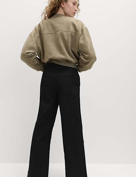 Pantalon jambe droite 100 % coton avec ceinture