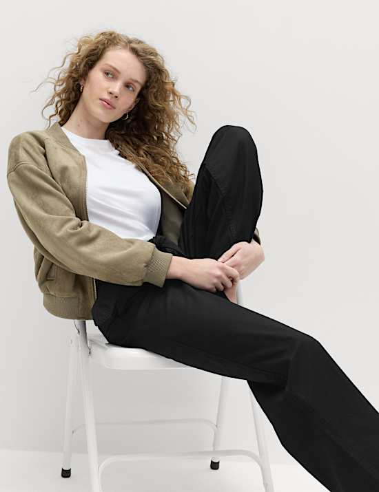 Pantalon jambe droite 100 % coton avec ceinture