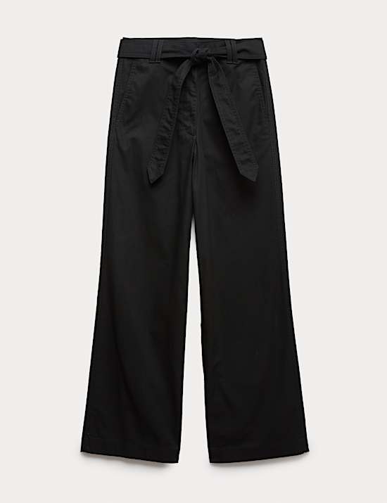 Pantalon jambe droite 100 % coton avec ceinture