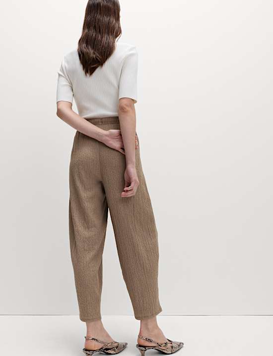 Textured Elasticated Waist Carrot Leg Trousers