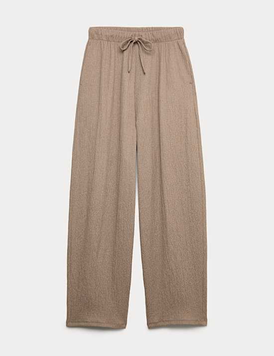 Textured Elasticated Waist Carrot Leg Trousers