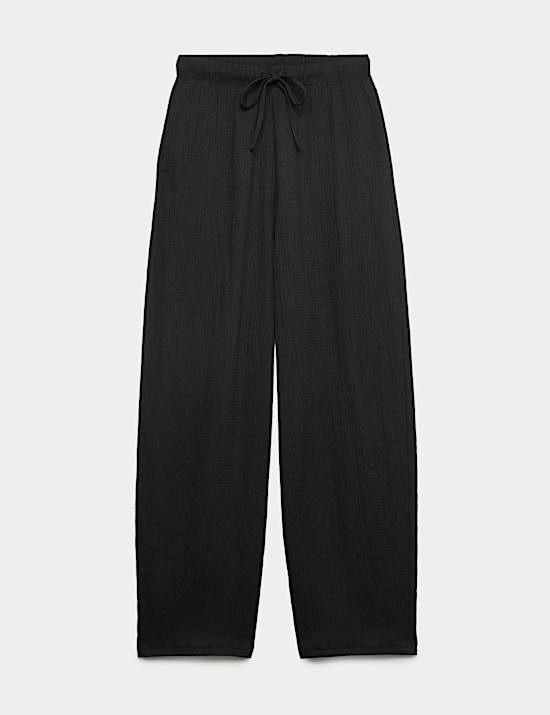 Pantalon textur&eacute; coupe carotte &agrave; taille &eacute;lastique