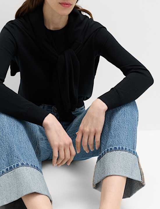 High Waisted Wide Leg Turn Up Jeans