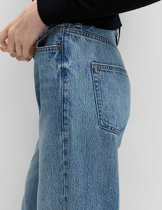 High Waisted Wide Leg Turn Up Jeans