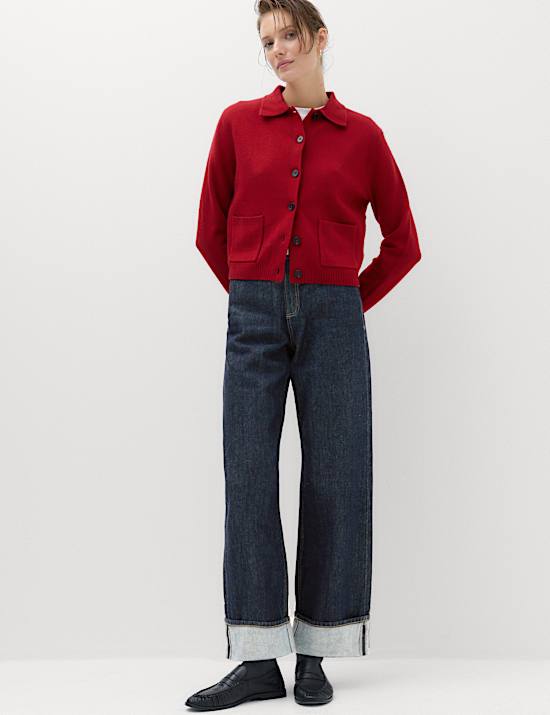 High Waisted Wide Leg Turn Up Jeans